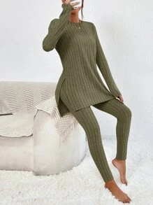 SHEIN Essnce 下擺開叉T恤和緊身褲