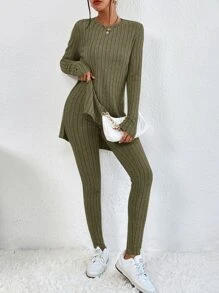 SHEIN Essnce 下擺開叉T恤和緊身褲