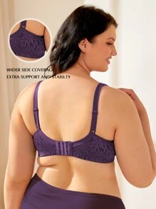 Wingslove Plus Size Wireless Soft Cup Bra For Women - Comfortable, Wide Straps, Unpadded Full Coverage Bra, Ideal For Everyday Wear - Purple - View 3