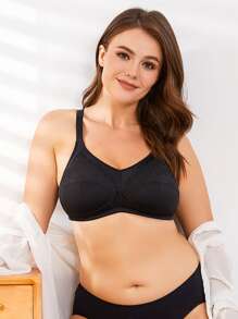 Wingslove Sujetador de encaje con unicolor para mujer de talla grande - Negro - Ver 4