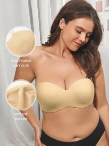 Plus Size Solid Bra With Detachable Straps - Apricot - View 1