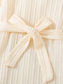 Girls Mock Neck Puff Sleeve Dress - Apricot - View 4