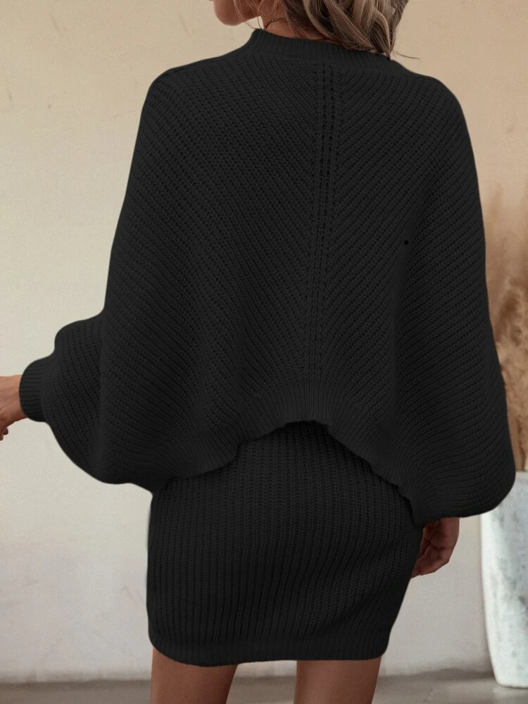 Batwing Sleeve Sweater & Knit Skirt Fall Cloth For Women