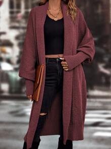 SHEIN LUNE Lantern Sleeve Duster Cardigan - Redwood - View 1