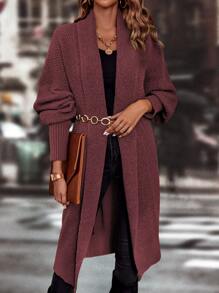 SHEIN LUNE Lantern Sleeve Duster Cardigan - Redwood - View 3