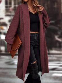 SHEIN LUNE Lantern Sleeve Duster Cardigan - Redwood - View 5