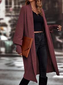 SHEIN LUNE Lantern Sleeve Duster Cardigan - Redwood - View 6