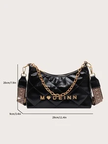 Quilted Letter Decor Hobo Bag - Black - View 3