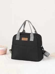 Bolsa de almuerzo con aislamiento con diseño de parche de letra - Negro - Ver 1