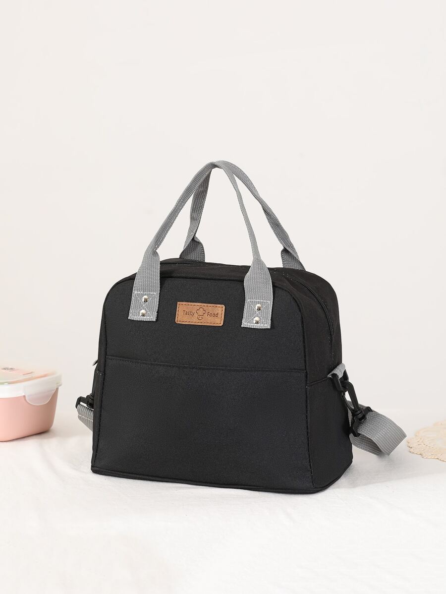 Bolsa de almuerzo con aislamiento con diseño de parche de letra - Negro - Ver 1