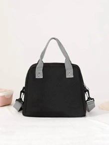 Bolsa de almuerzo con aislamiento con diseño de parche de letra - Negro - Ver 2