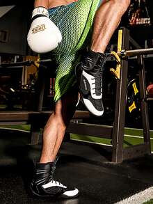 Men Letter Detail Lace-up Front Boxing Shoes - Black and White - View 3