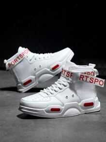 Men Letter Patch Decor Lace-up Front High Top Skate Shoes - White - View 1
