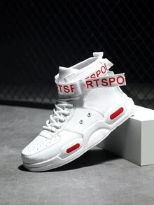 Men Letter Patch Decor Lace-up Front High Top Skate Shoes - White - View 4