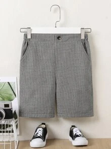 SHEIN 男孩格子圖案斜口袋短褲 - 黑與白 - 查看 1