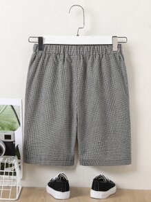 SHEIN 男孩格子圖案斜口袋短褲 - 黑與白 - 查看 2