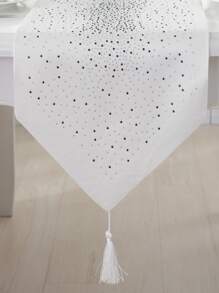 1pc Rhinestone & Tassel Decor Table Runner - trắng - Xem 3