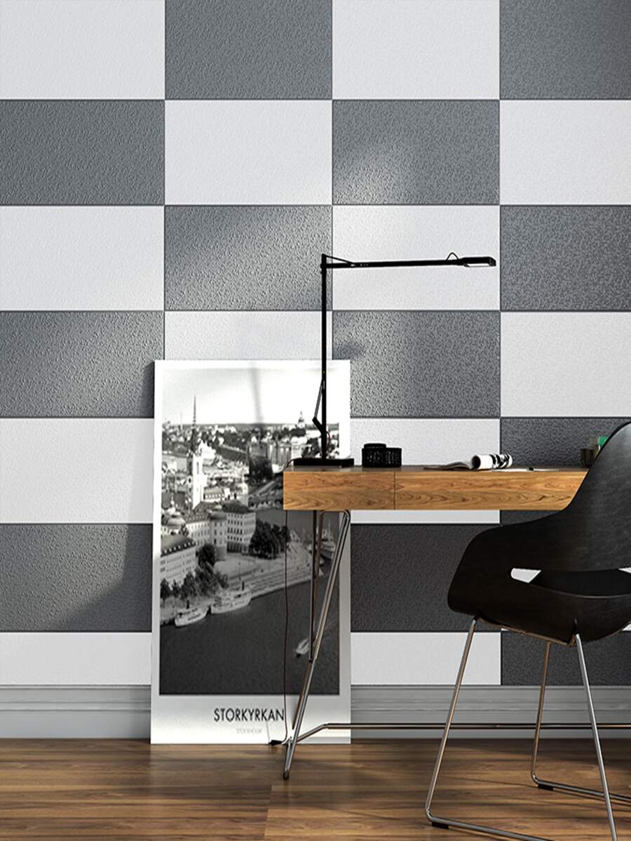 1pc 3D Textured Wall Paper, Self Adhesive 3D Wall Panel, Grey Wall