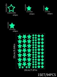 94pcs Self-Adhesive Wall Sticker, Glow In The Dark Star Pattern Waterproof DIY Wall Decal For Bedroom, Living Room Decor, Stickers, Wall Decal, Vinyl Decal For Home Decorations, Spring Decoration Items Refresh Your Home, Festival Decoration Stickers Gifts Birthday Graduation - Green - View 3