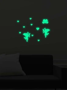 13 piezas Pegatina de pared con patrón de Cupido brillante en oscuro - Verde - Ver 1