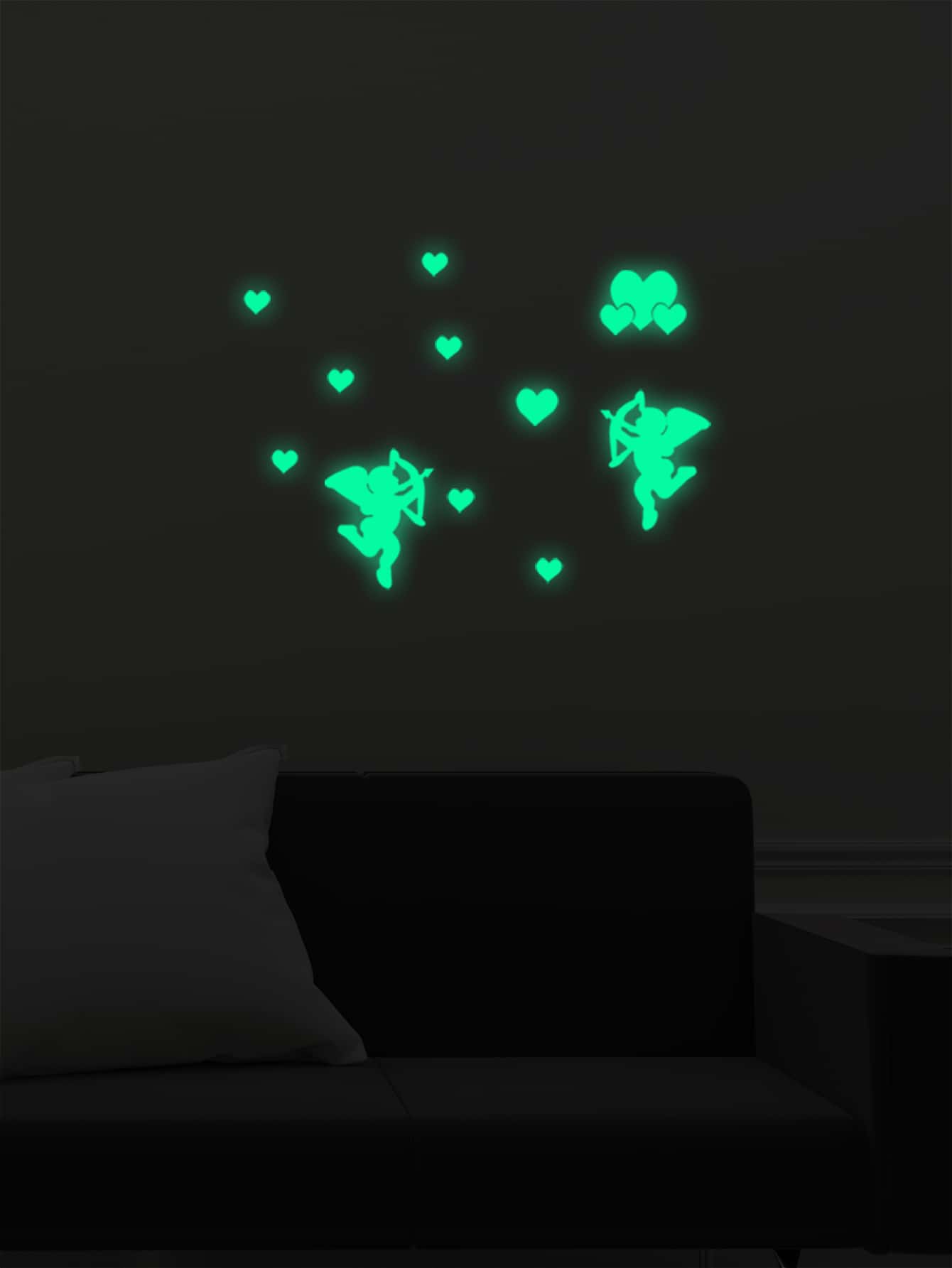 13 piezas Pegatina de pared con patrón de Cupido brillante en oscuro - Verde - Ver 1