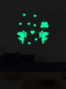 13 piezas Pegatina de pared con patrón de Cupido brillante en oscuro - Verde - Ver 2