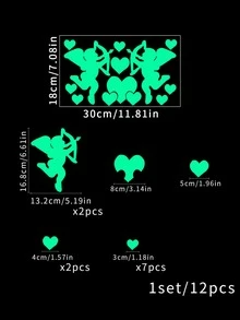 13 piezas Pegatina de pared con patrón de Cupido brillante en oscuro - Verde - Ver 3