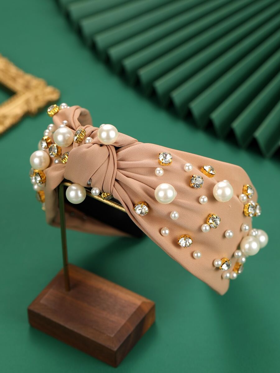 Faux Pearl & Knot Decor Headband - Dusty Pink - View 1