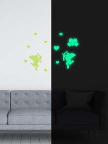 13 piezas Pegatina de pared con patrón de Cupido brillante en oscuro - Verde - Ver 4