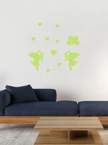 13 piezas Pegatina de pared con patrón de Cupido brillante en oscuro - Verde - Ver 7
