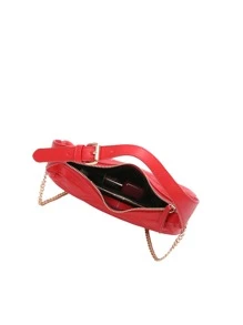 Neon-red Chevron Quilted Chain Hobo Bag - Red - View 3