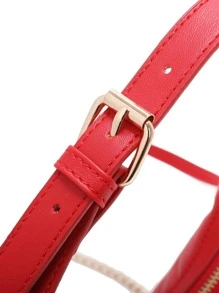 Neon-red Chevron Quilted Chain Hobo Bag - Red - View 5