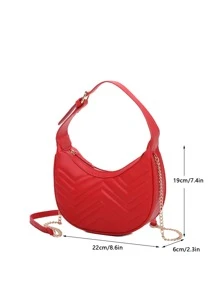 Neon-red Chevron Quilted Chain Hobo Bag - Red - View 6