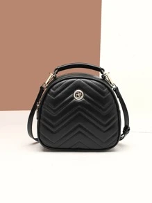 CORALDAISY Chevron Detail Twist Lock Satchel Bag - Black - View 1