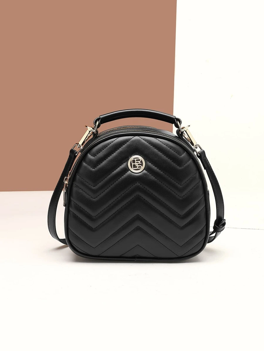 CORALDAISY Chevron Detail Twist Lock Satchel Bag - Black - View 1