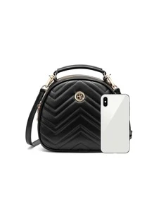 CORALDAISY Chevron Detail Twist Lock Satchel Bag - Black - View 3