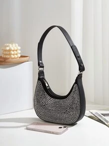 Rhinestone Decor Hobo Bag - Black - View 3
