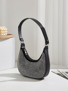Rhinestone Decor Hobo Bag - Black - View 4