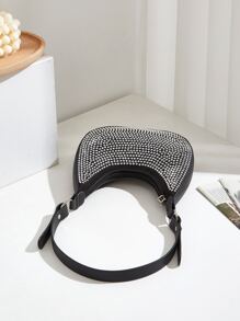 Rhinestone Decor Hobo Bag - Black - View 5
