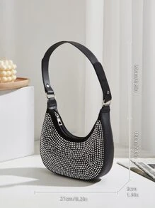 Rhinestone Decor Hobo Bag - Black - View 7
