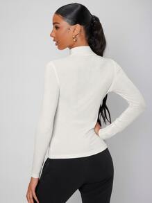 RueChic Solid Mock Neck Tee - White - View 2