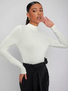 RueChic Solid Mock Neck Tee - White - View 5