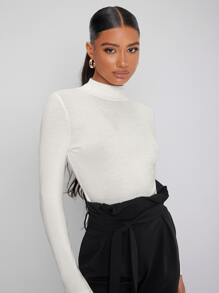 RueChic Solid Mock Neck Tee - White - View 6