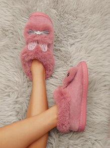 Women Plush Lined Slip-On House Slippers, Warm Cute Backless Indoor Thermal Slippers For Pregnant Women, Postpartum, Casual Wear,Fluffy Slippers - Pink - View 2