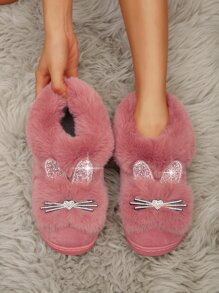 Women Plush Lined Slip-On House Slippers, Warm Cute Backless Indoor Thermal Slippers For Pregnant Women, Postpartum, Casual Wear,Fluffy Slippers - Pink - View 3