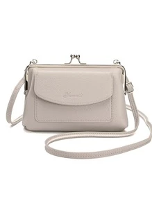 字母与荔枝压纹吻锁手机钱包轻便时尚白领上班族大学工作商务通勤办公室周年纪念生日礼物情人节礼物礼品侧包iPhone包袋手机女士钱包钱包 - 灰色 - 查看 1