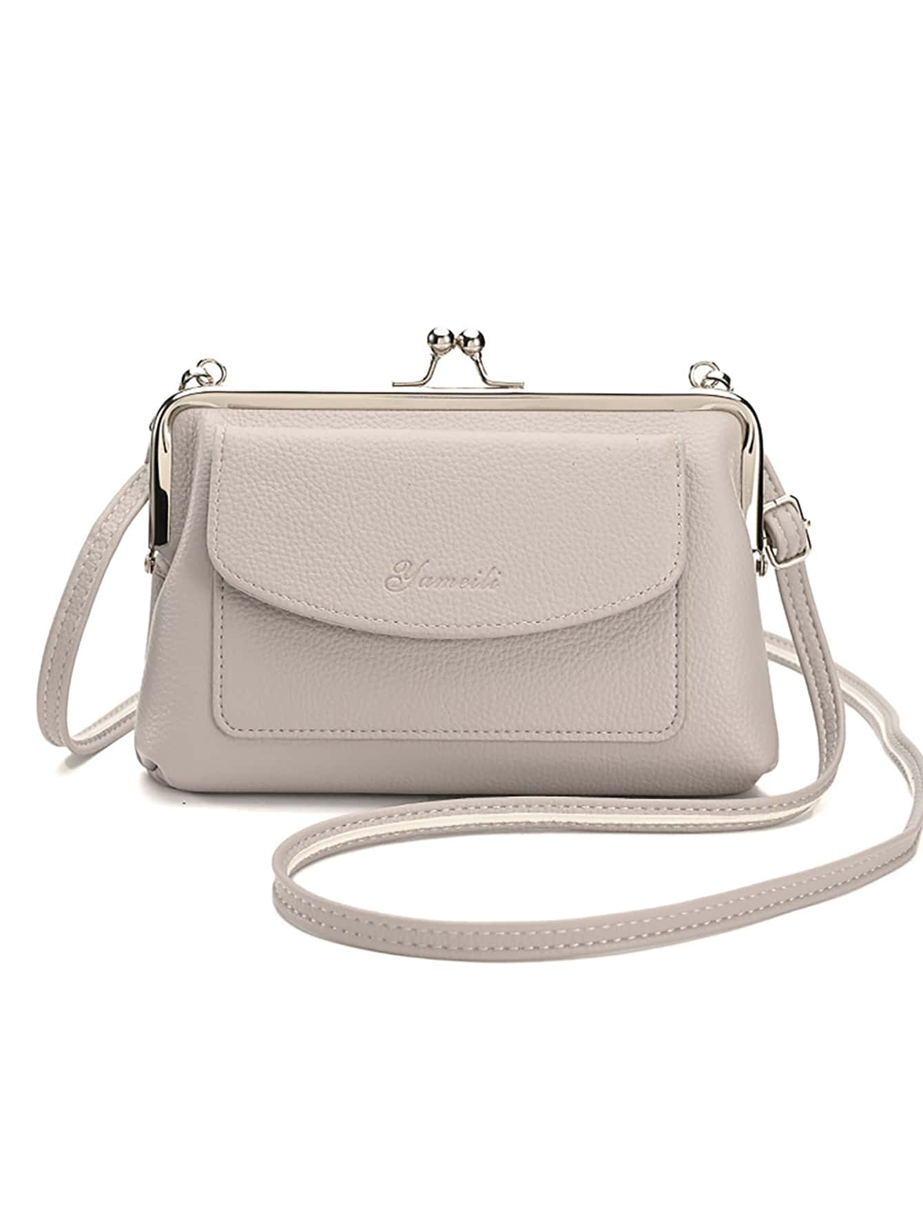 字母与荔枝压纹吻锁手机钱包轻便时尚白领上班族大学工作商务通勤办公室周年纪念生日礼物情人节礼物礼品侧包iPhone包袋手机女士钱包钱包 - 灰色 - 查看 1