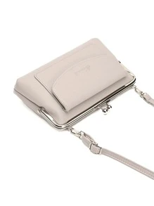 字母与荔枝压纹吻锁手机钱包轻便时尚白领上班族大学工作商务通勤办公室周年纪念生日礼物情人节礼物礼品侧包iPhone包袋手机女士钱包钱包 - 灰色 - 查看 4