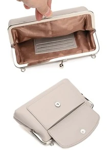 字母与荔枝压纹吻锁手机钱包轻便时尚白领上班族大学工作商务通勤办公室周年纪念生日礼物情人节礼物礼品侧包iPhone包袋手机女士钱包钱包 - 灰色 - 查看 5