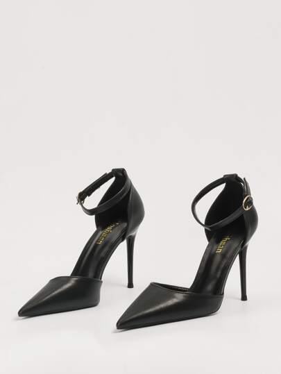 Tacones de tobillo con punta puntiaguda para otoño/invierno, zapatos de tacón alto de unicolor negro elegantes para mujer, elegantes, de fiesta, stilettos